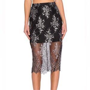 Lovers + Friends Close Call Lace Midi Skirt Black Silver XS